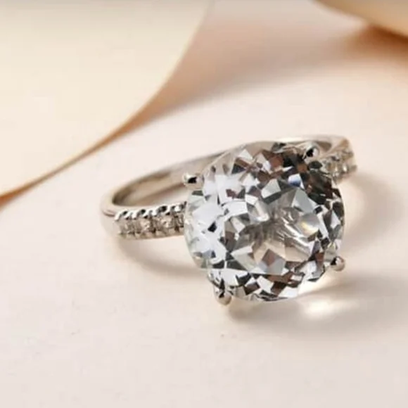 Genuine White Topaz Ring Platinum over Sterling Silver Sz 8! 😲 - Picture 9 of 13